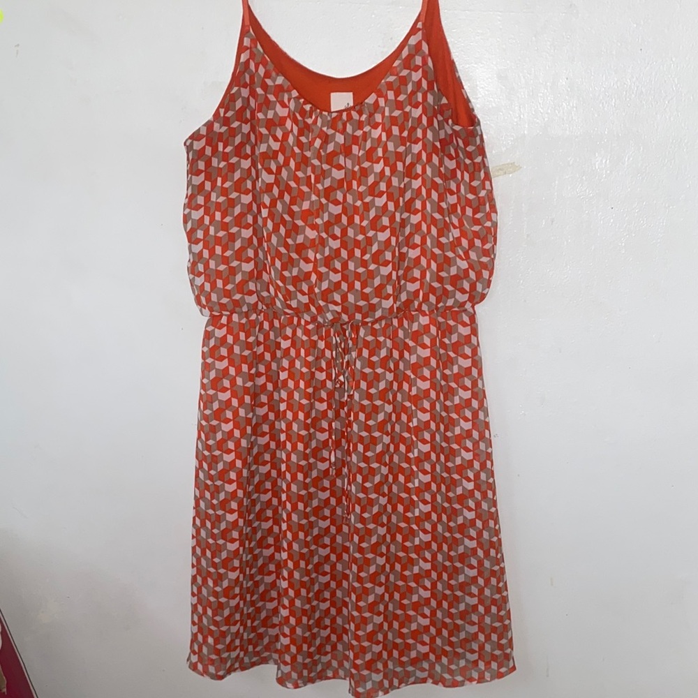 Vibrant Orange and White Geometric Dress